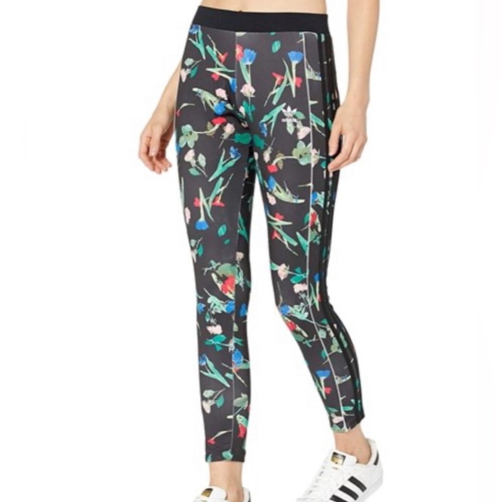 Adidas Triple Stripe Floral Leggings Medium EUC